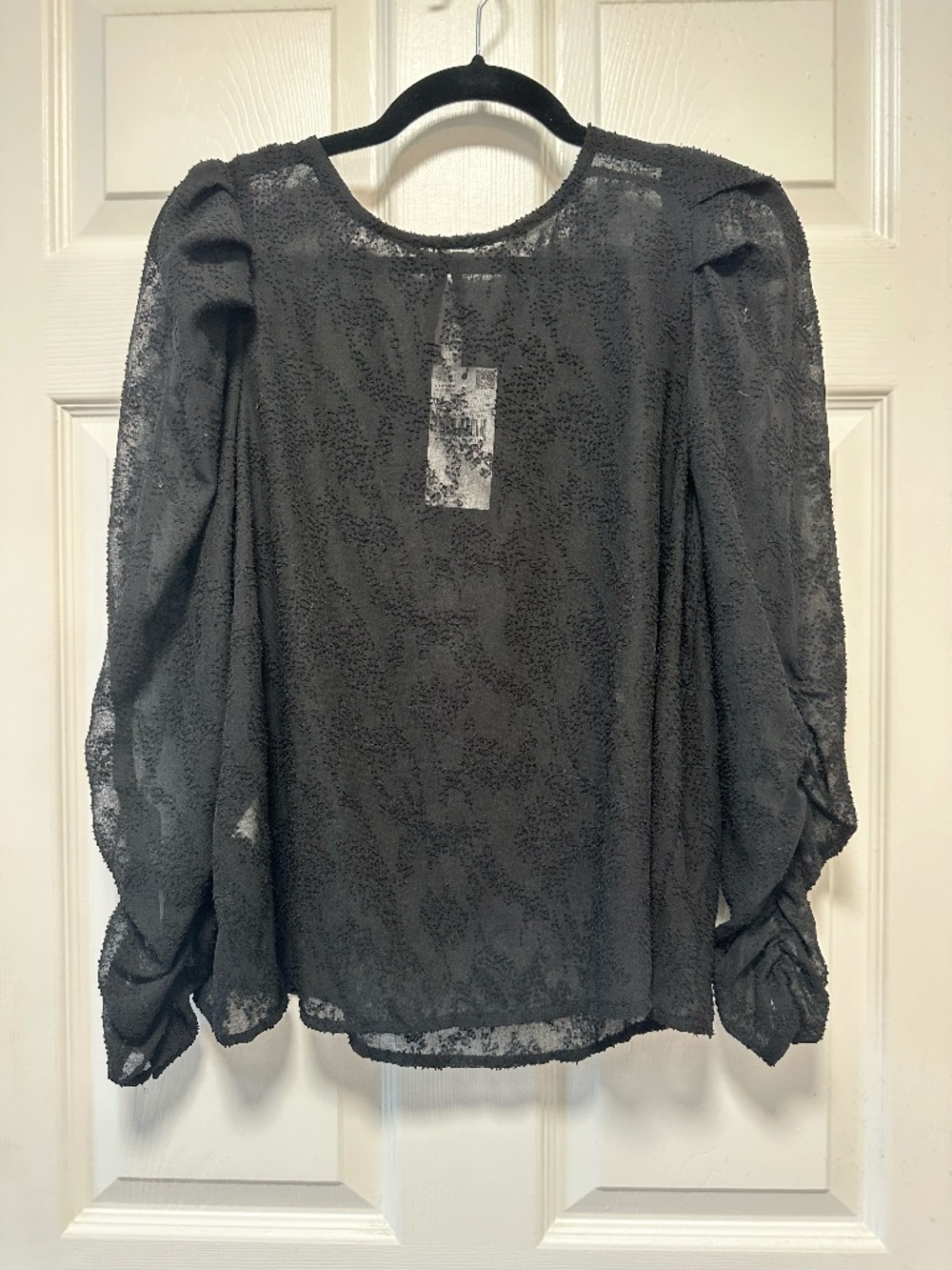 Mango Black Sheet Long Sleeve Top, Size Medium, NWT